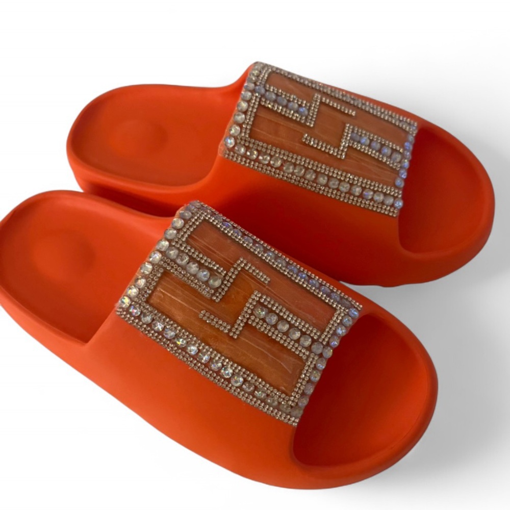 Vibrant Orange Slides with Rhinestone Accents
